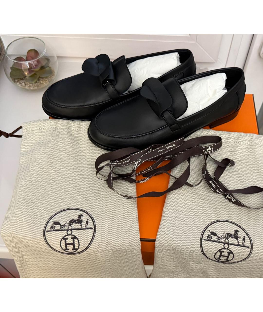 HERMES Черные кожаные лоферы, фото 4