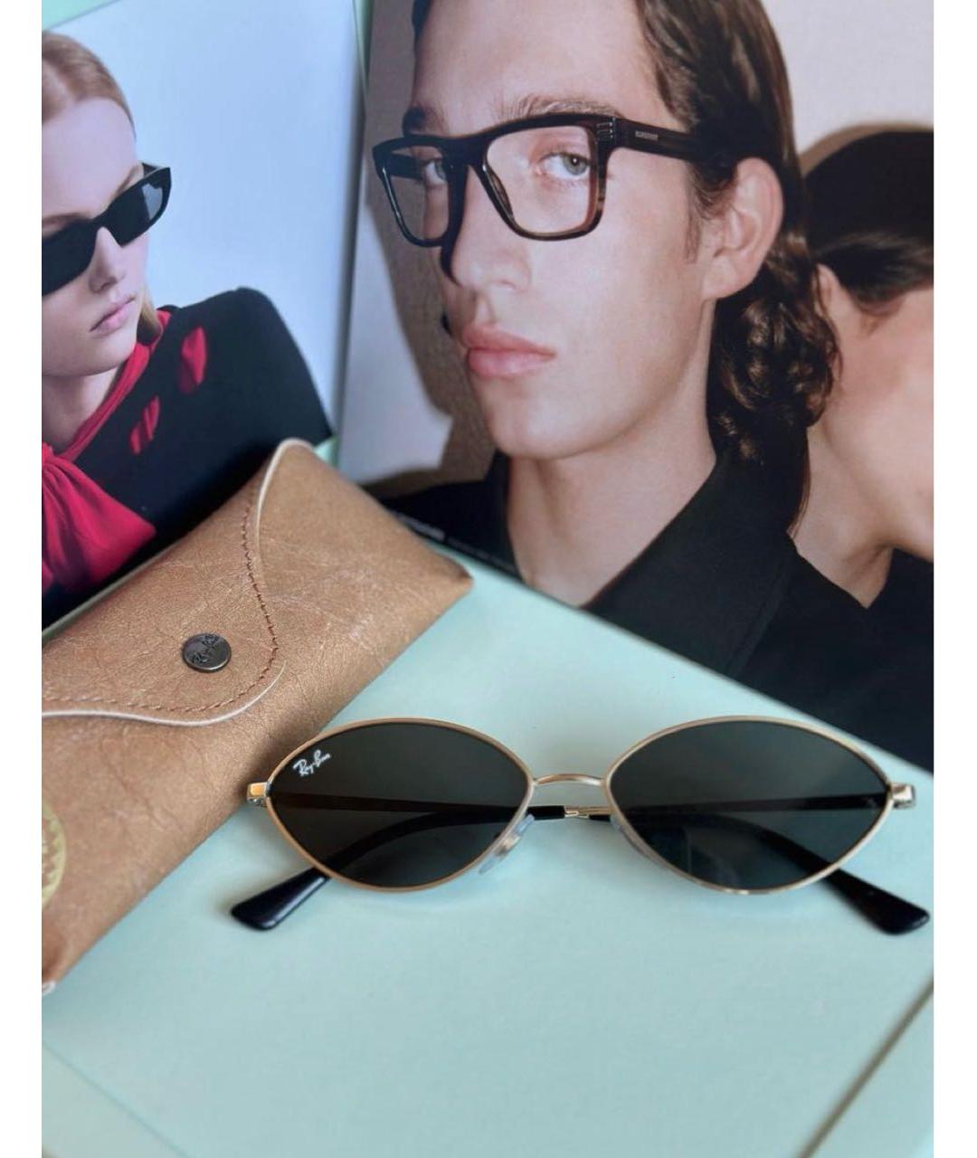 RAY BAN Золотые металлические солнцезащитные очки, фото 4