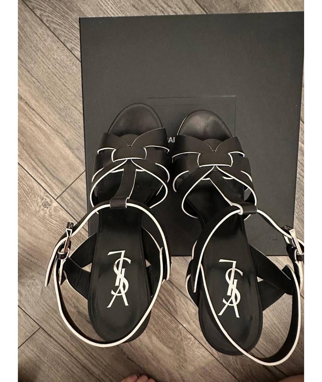 SAINT LAURENT Черные кожаные босоножки, фото 2