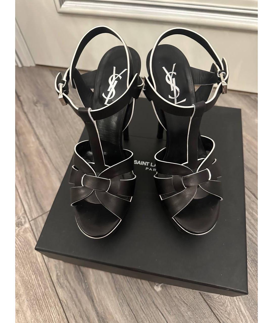 SAINT LAURENT Черные кожаные босоножки, фото 3