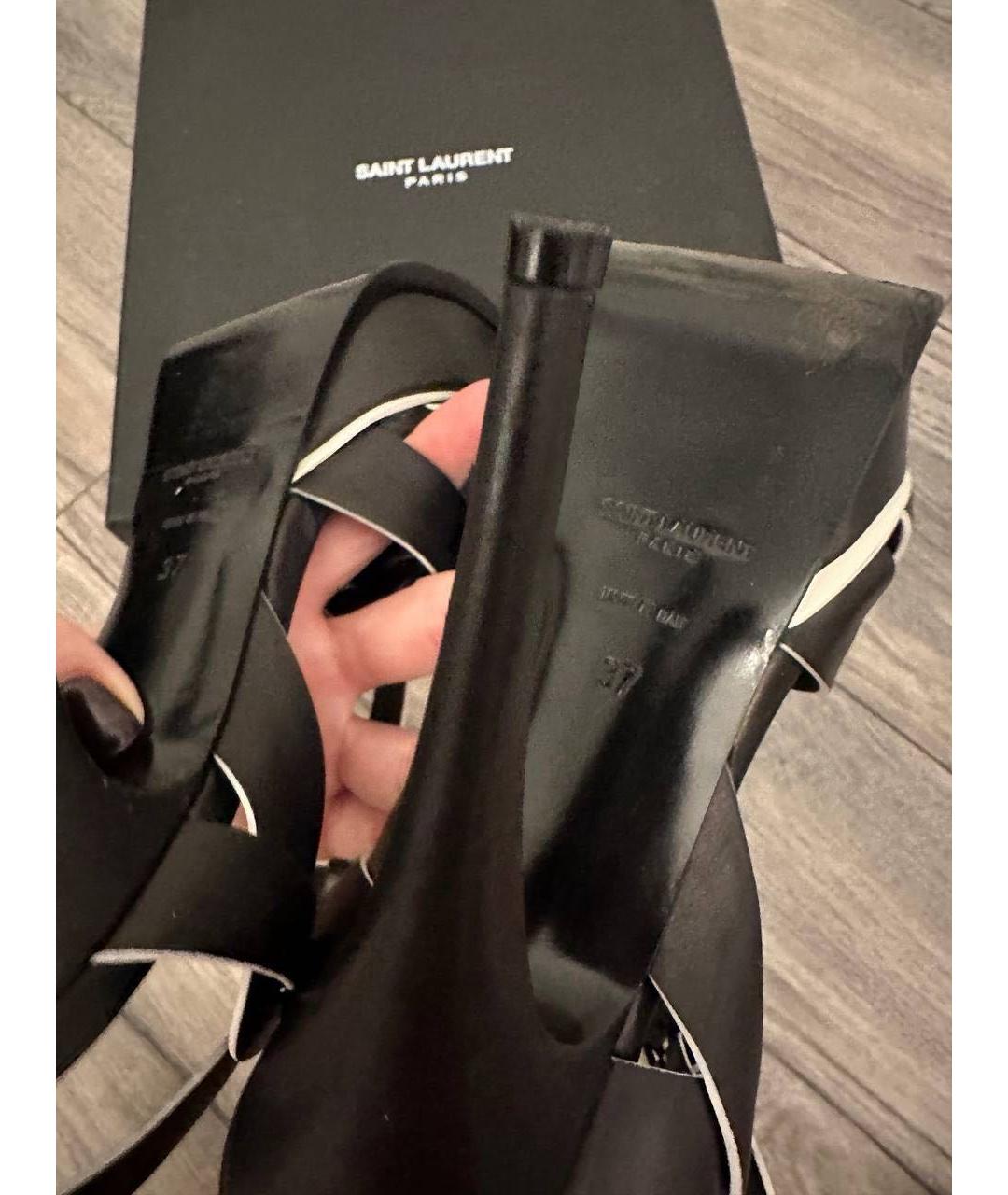 SAINT LAURENT Черные кожаные босоножки, фото 6