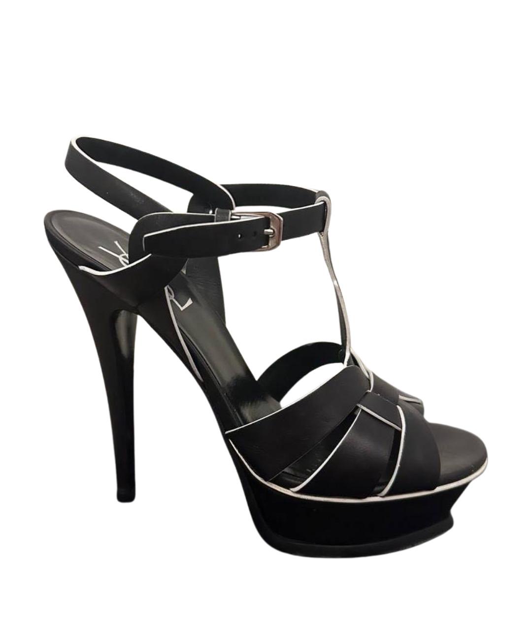SAINT LAURENT Черные кожаные босоножки, фото 1