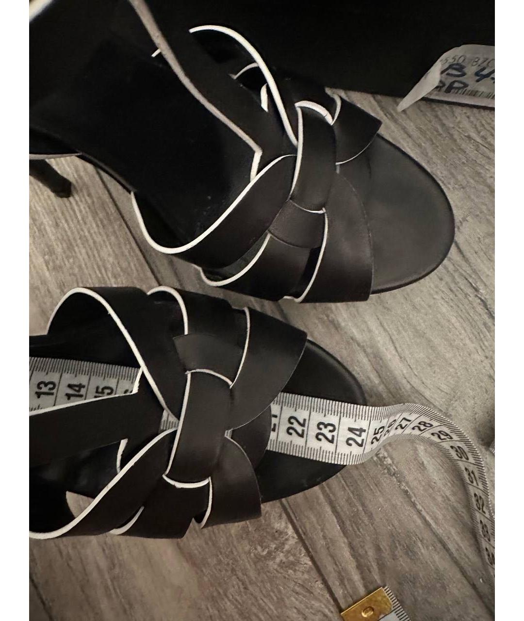 SAINT LAURENT Черные кожаные босоножки, фото 8