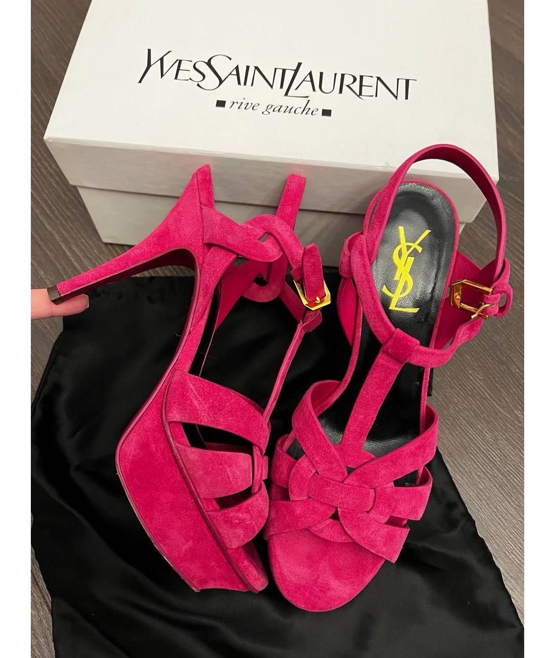 SAINT LAURENT Розовые замшевые босоножки, фото 6