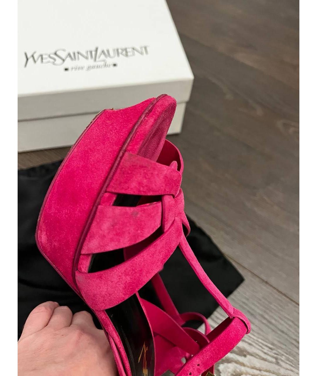 SAINT LAURENT Розовые замшевые босоножки, фото 3
