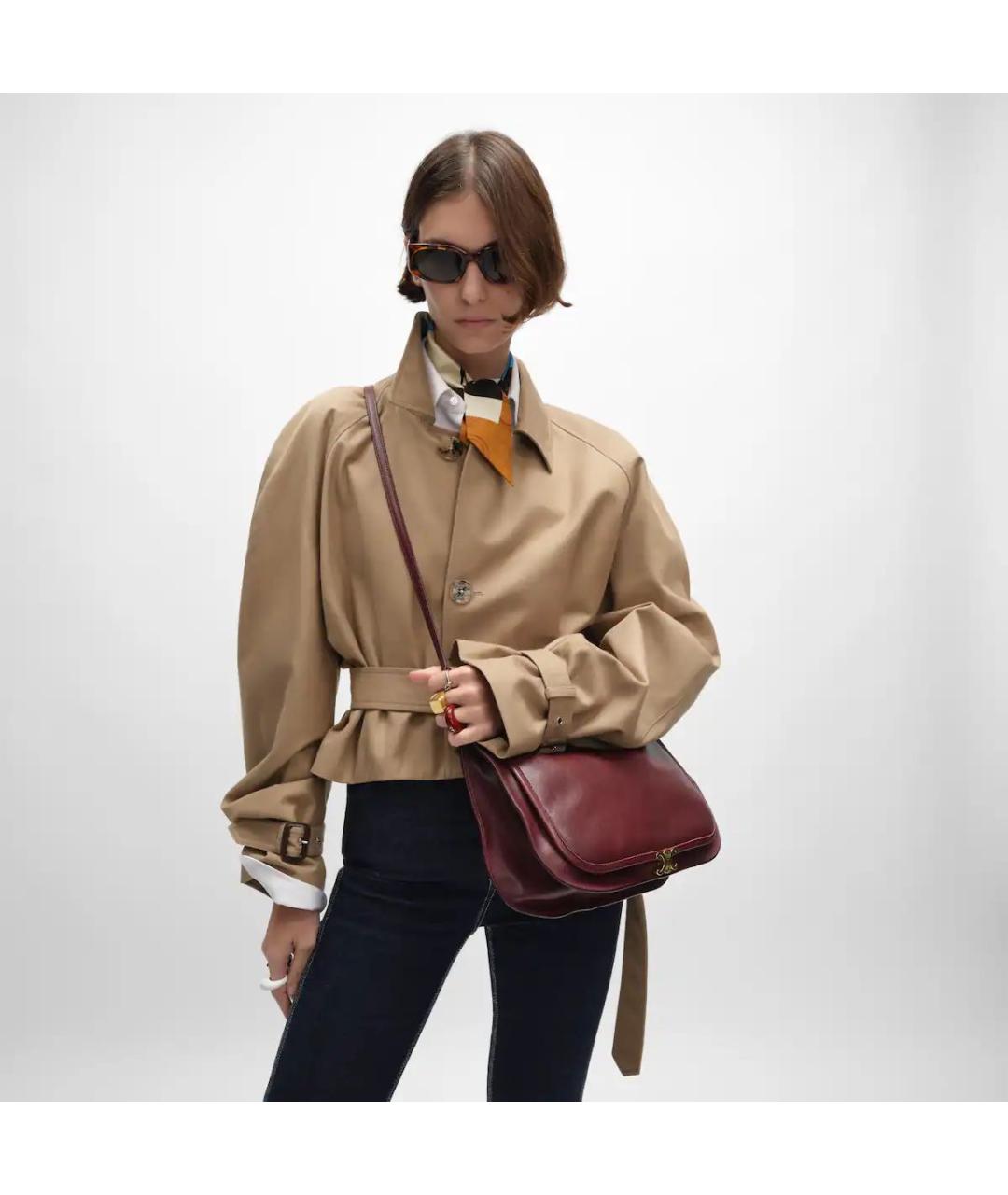 CELINE Бордовая кожаная сумка через плечо, фото 2
