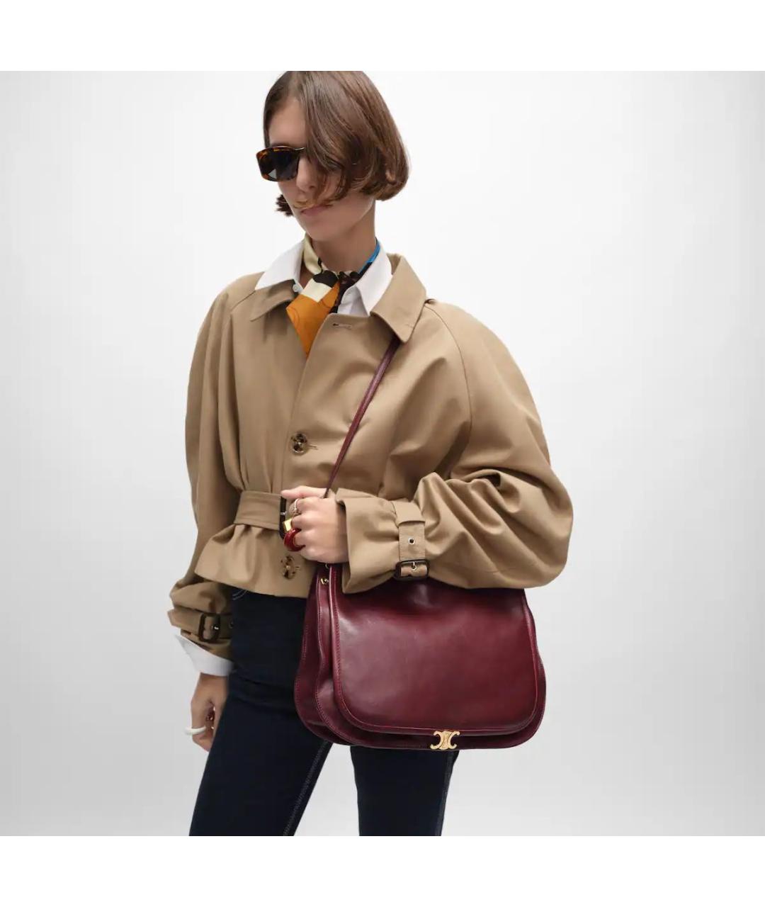 CELINE Бордовая кожаная сумка через плечо, фото 8