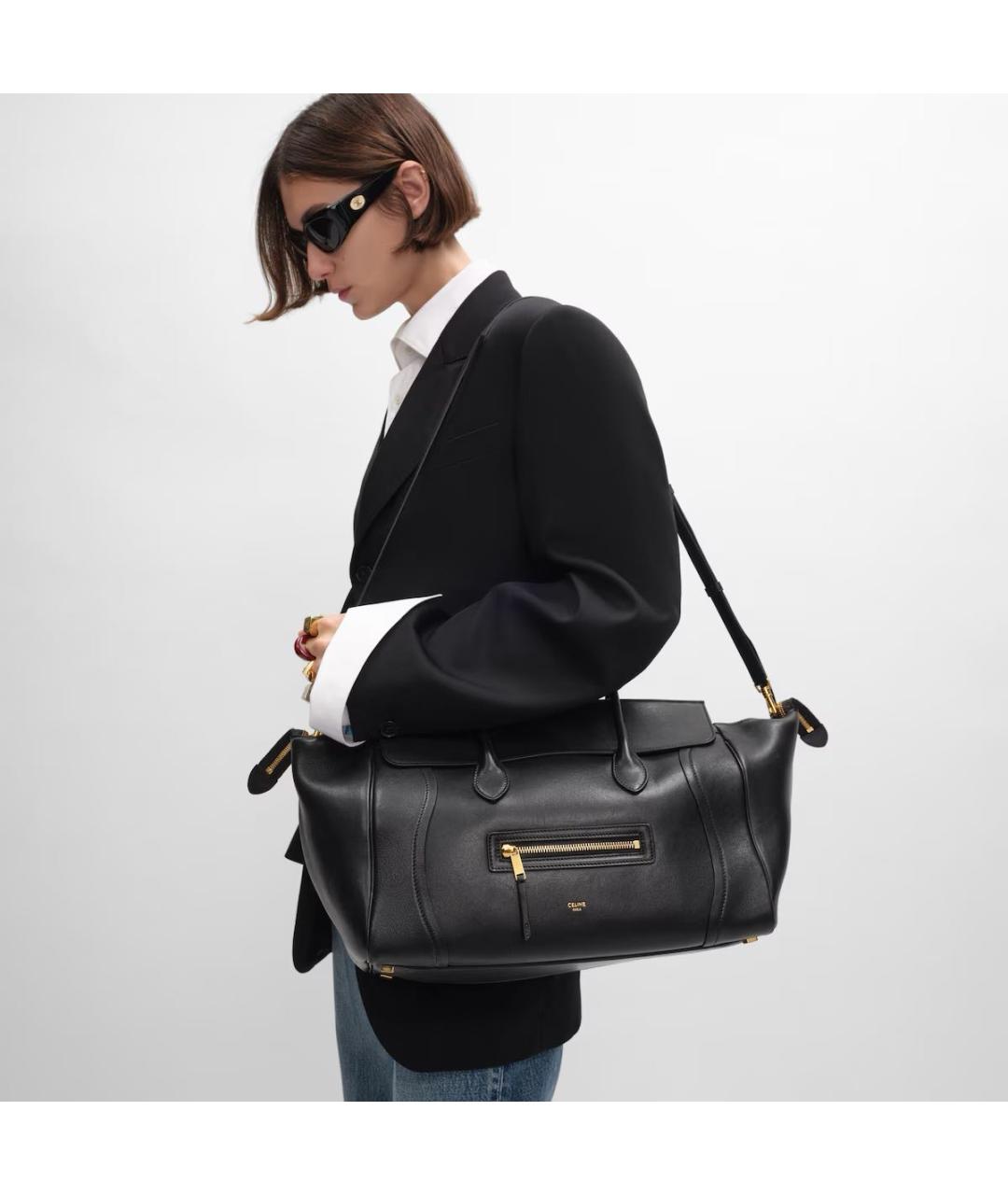 CELINE Черная кожаная сумка тоут, фото 2