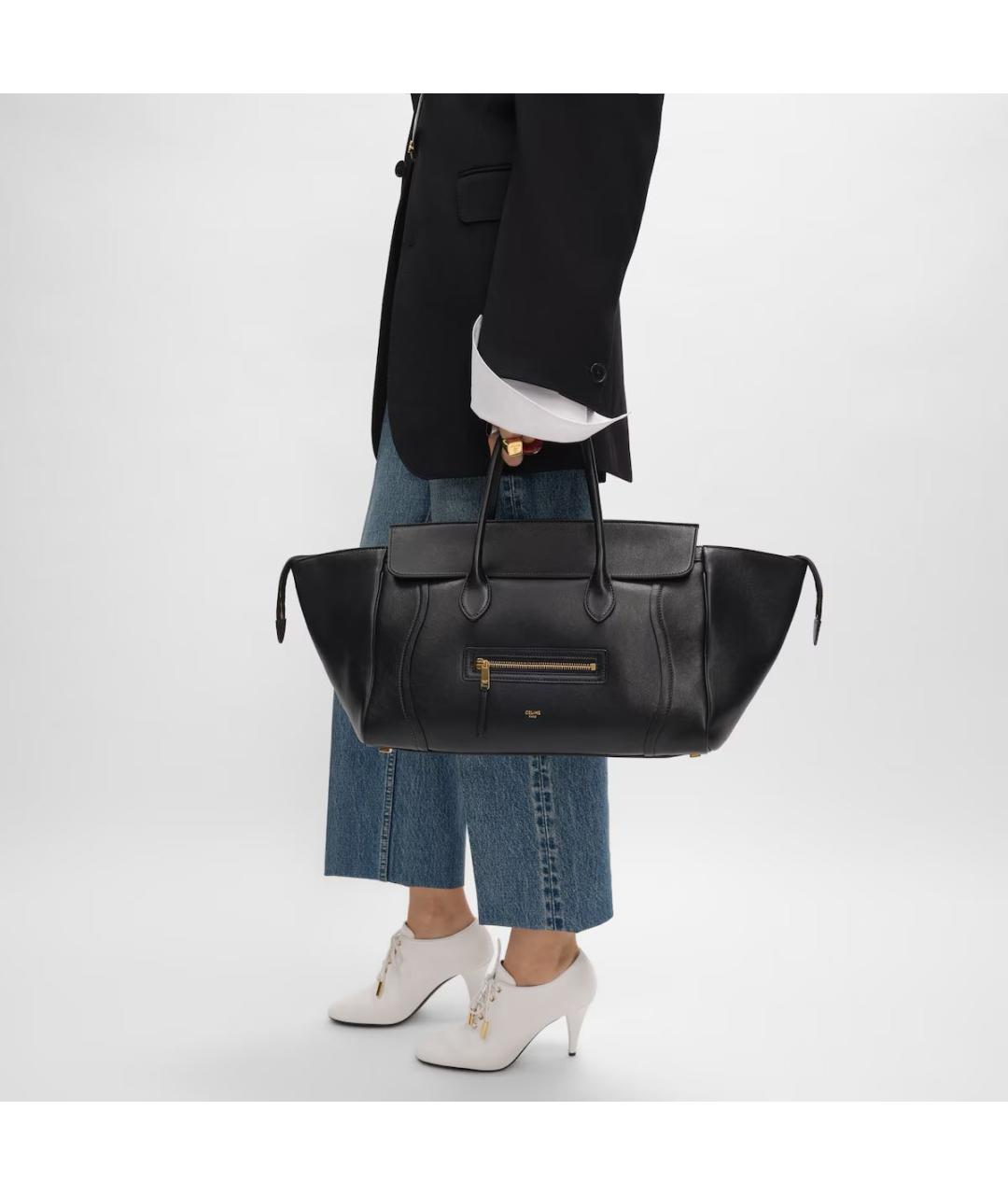 CELINE Черная кожаная сумка тоут, фото 4