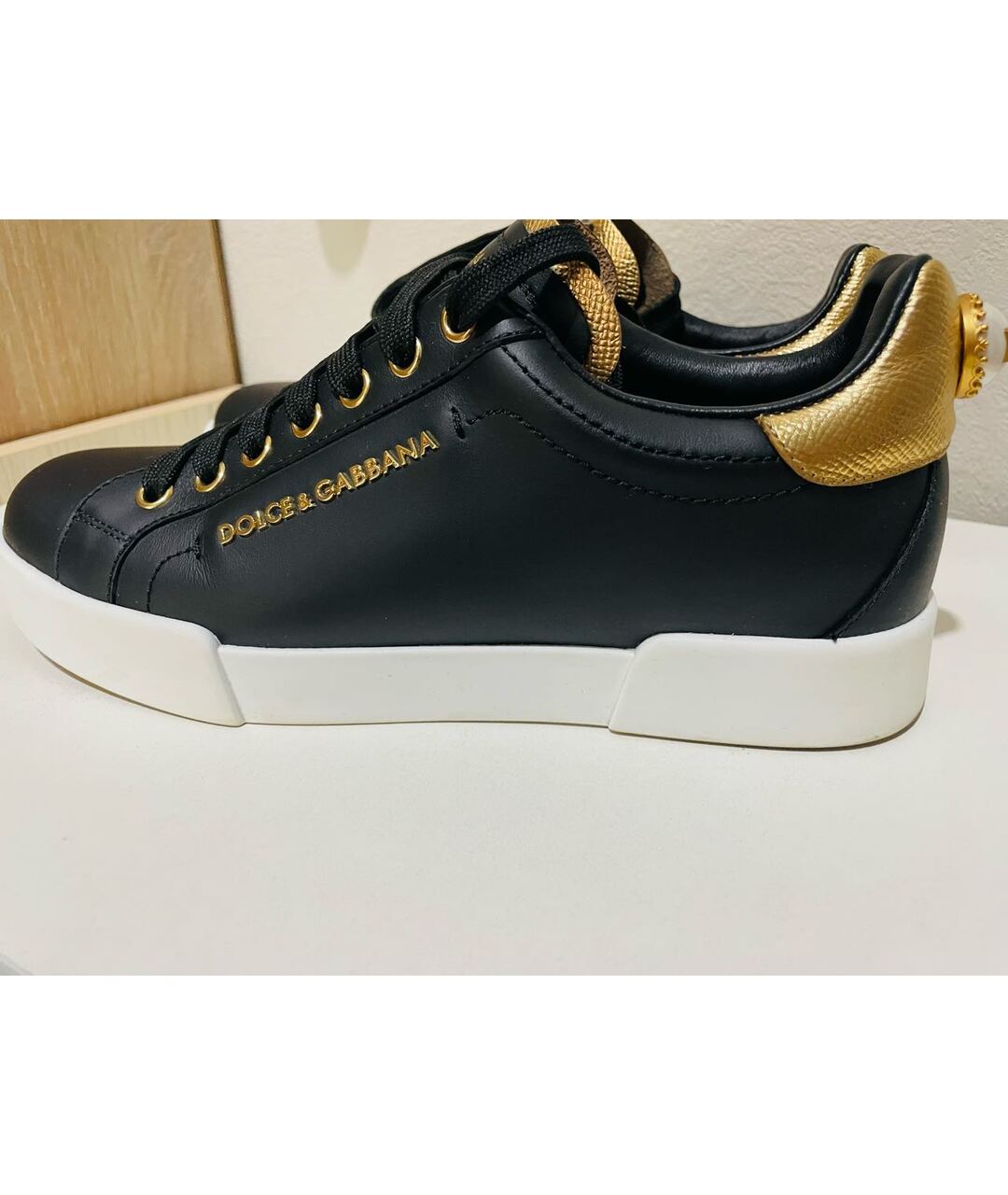 DOLCE&GABBANA Черные кожаные кроссовки, фото 2