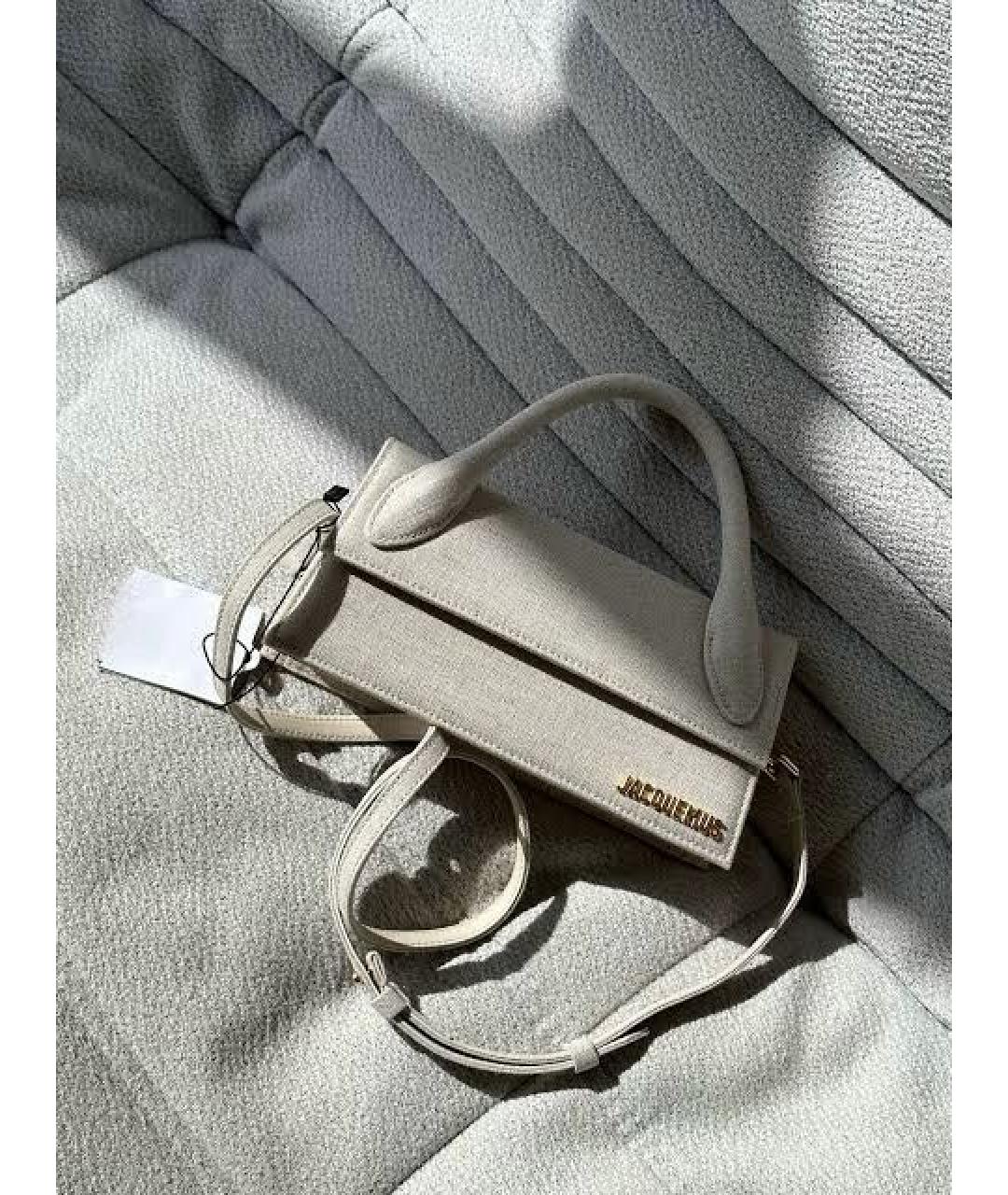 JACQUEMUS Бежевая льняная сумка с короткими ручками, фото 8