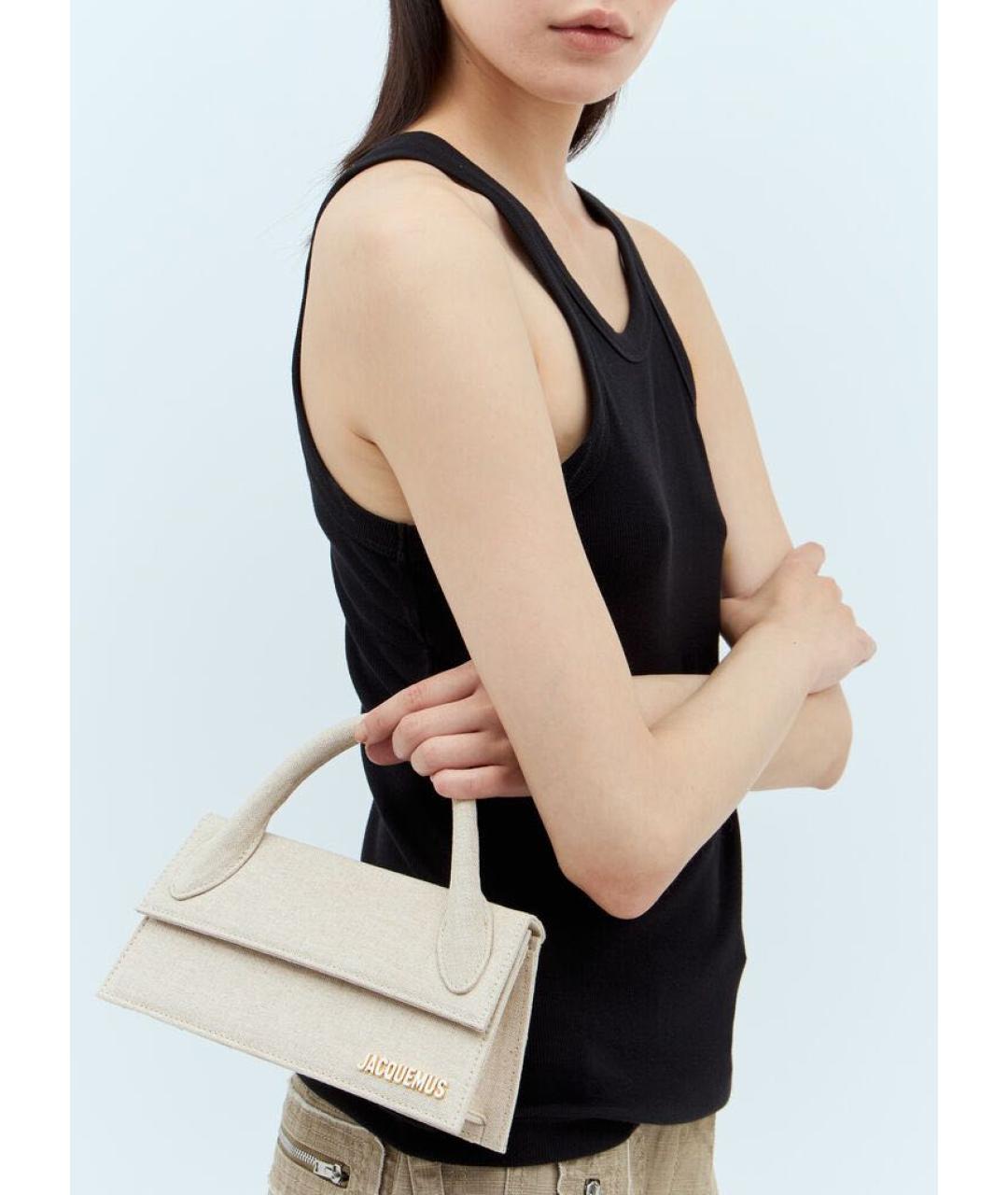 JACQUEMUS Бежевая льняная сумка с короткими ручками, фото 6
