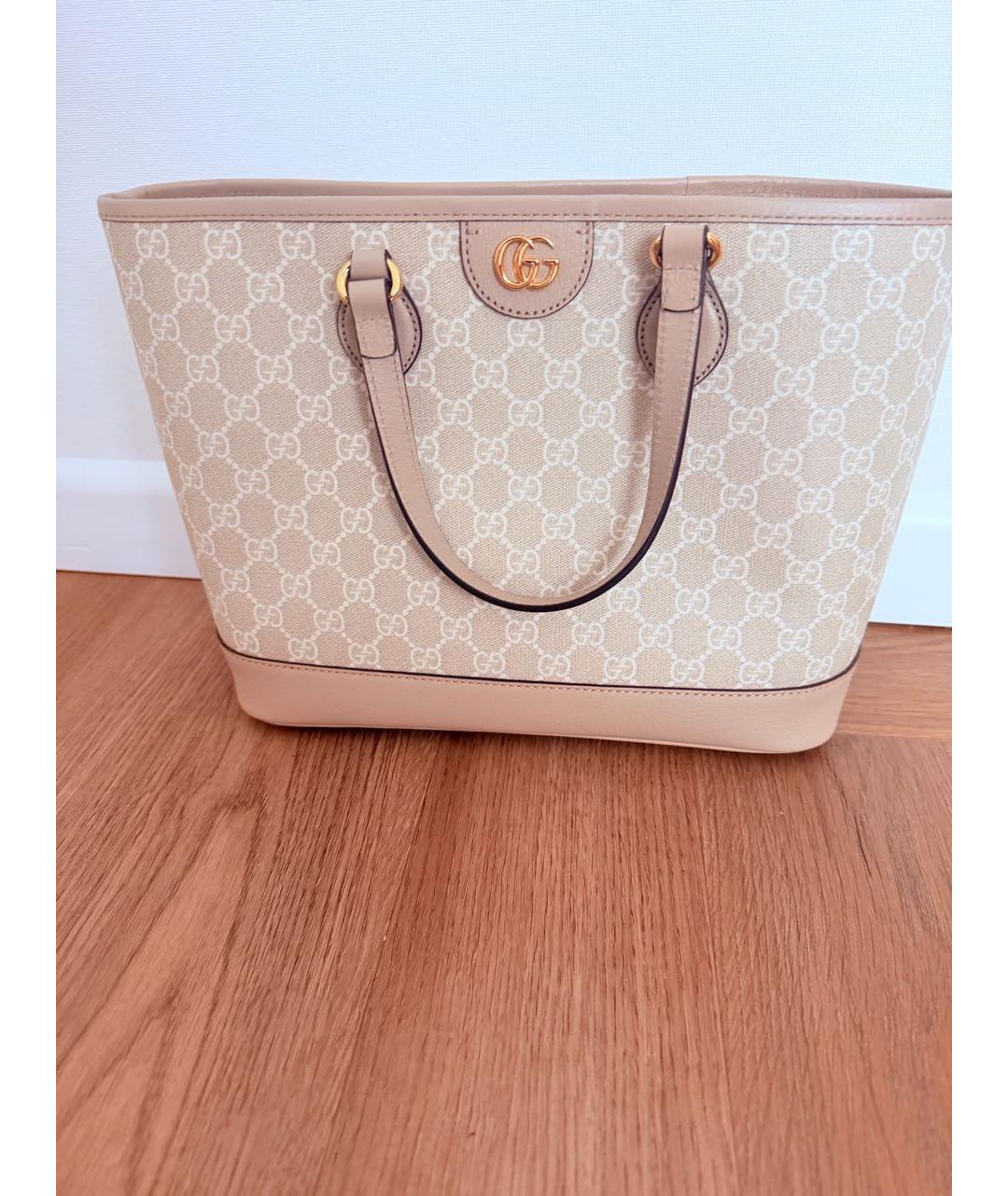 GUCCI Бежевая кожаная сумка тоут, фото 3
