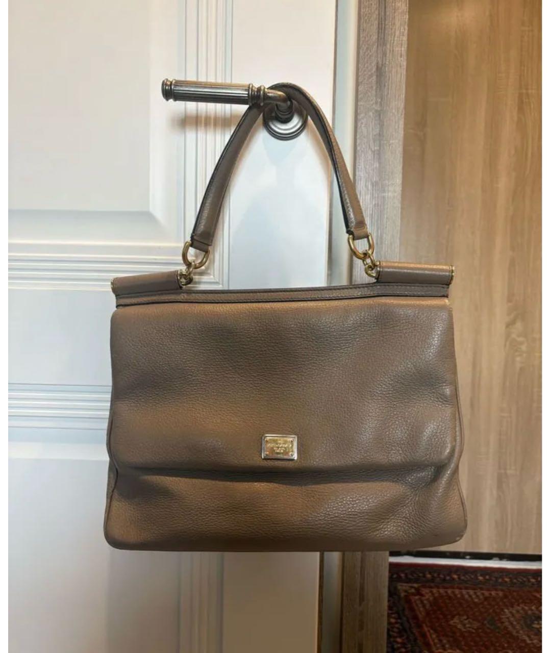 DOLCE&GABBANA Бежевая кожаная сумка с короткими ручками, фото 3