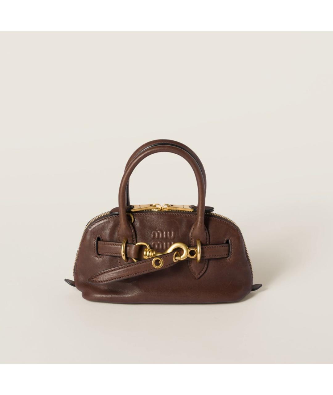 MIU MIU Коричневая кожаная сумка с короткими ручками, фото 7
