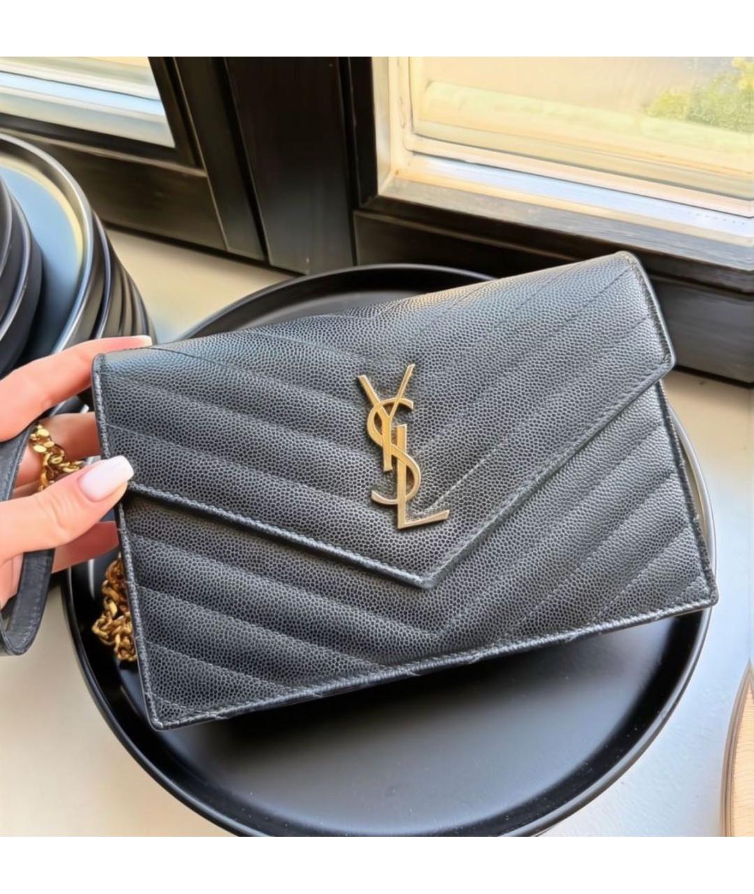 SAINT LAURENT Черная кожаная сумка через плечо, фото 3