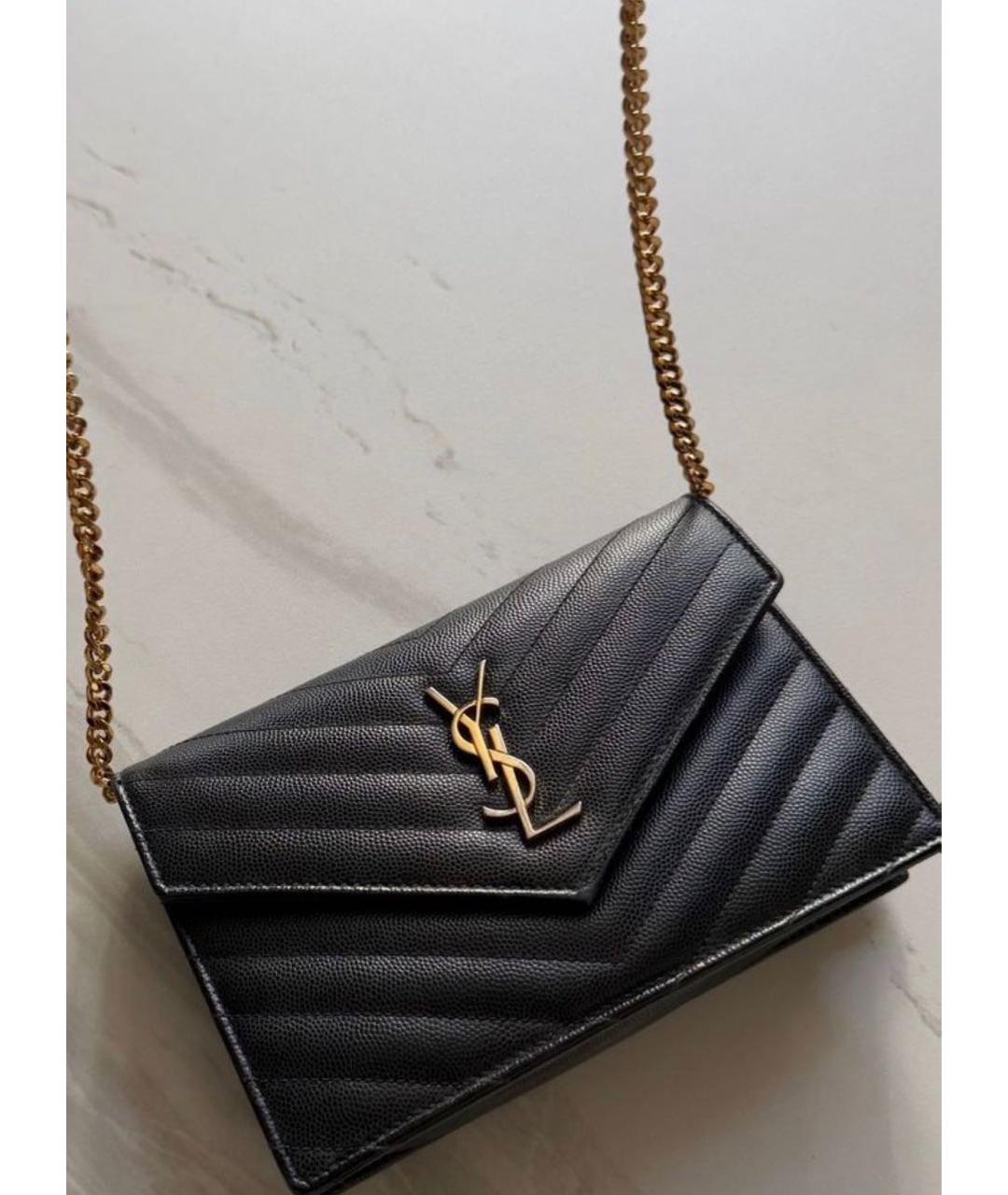 SAINT LAURENT Черная кожаная сумка через плечо, фото 2