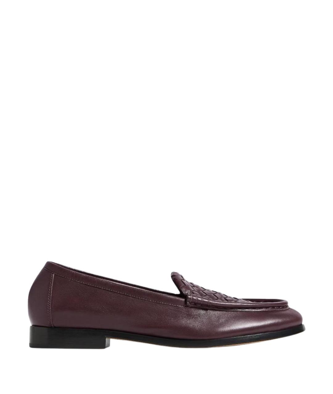 BOTTEGA VENETA Бордовые кожаные лоферы, фото 1