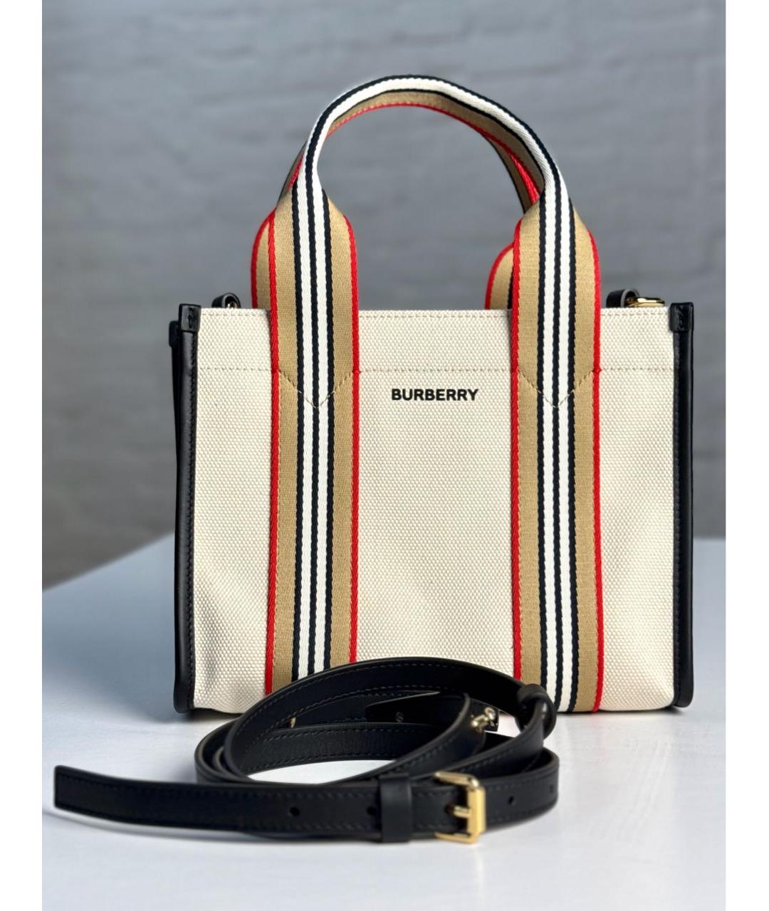 BURBERRY Бежевая тканевая сумка тоут, фото 2