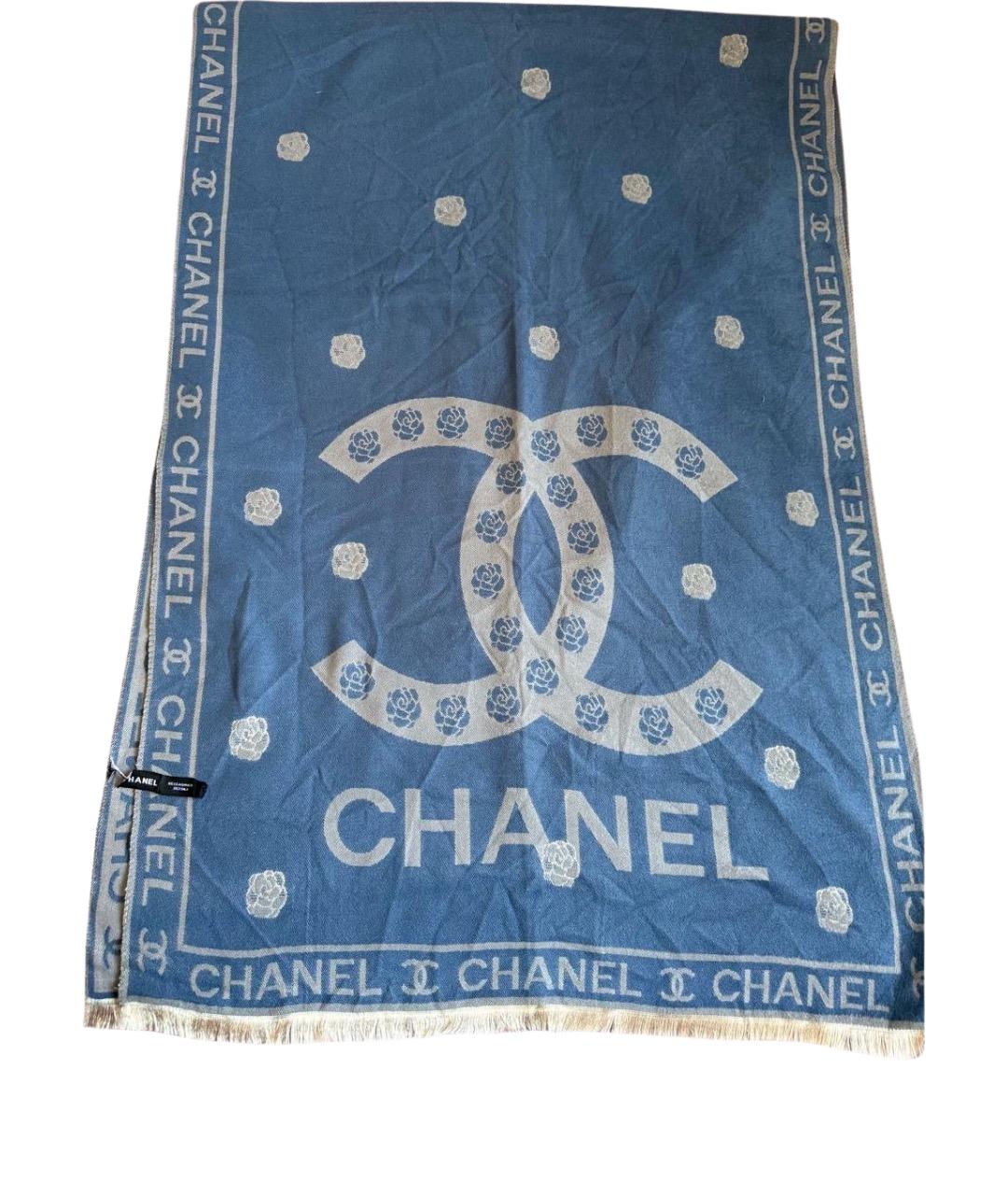 CHANEL Темно-синий кашемировый шарф, фото 1