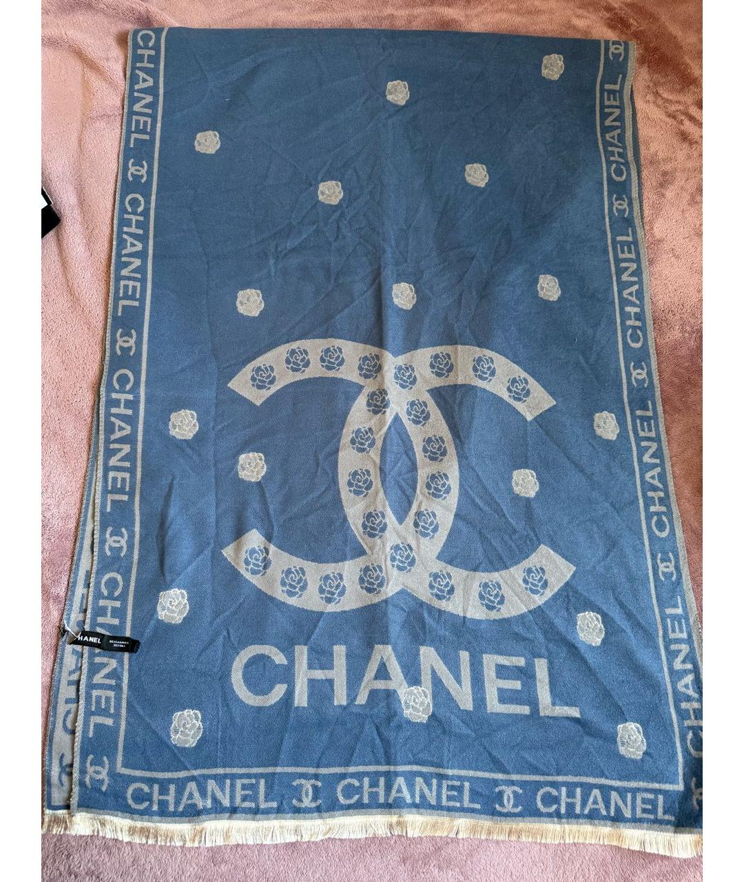 CHANEL Темно-синий кашемировый шарф, фото 7