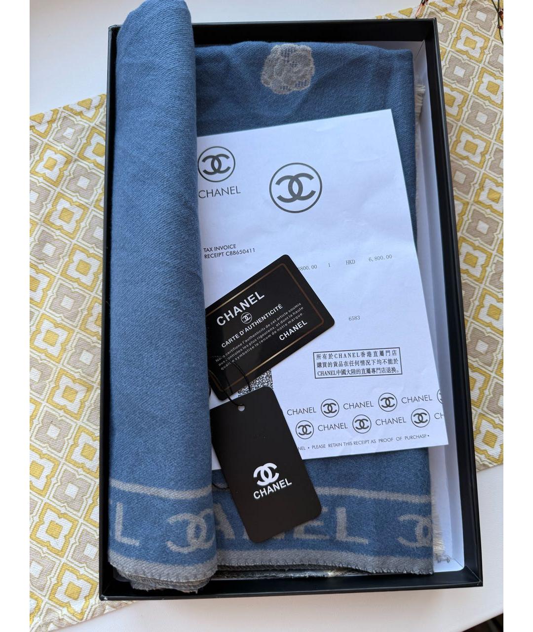 CHANEL Темно-синий кашемировый шарф, фото 5