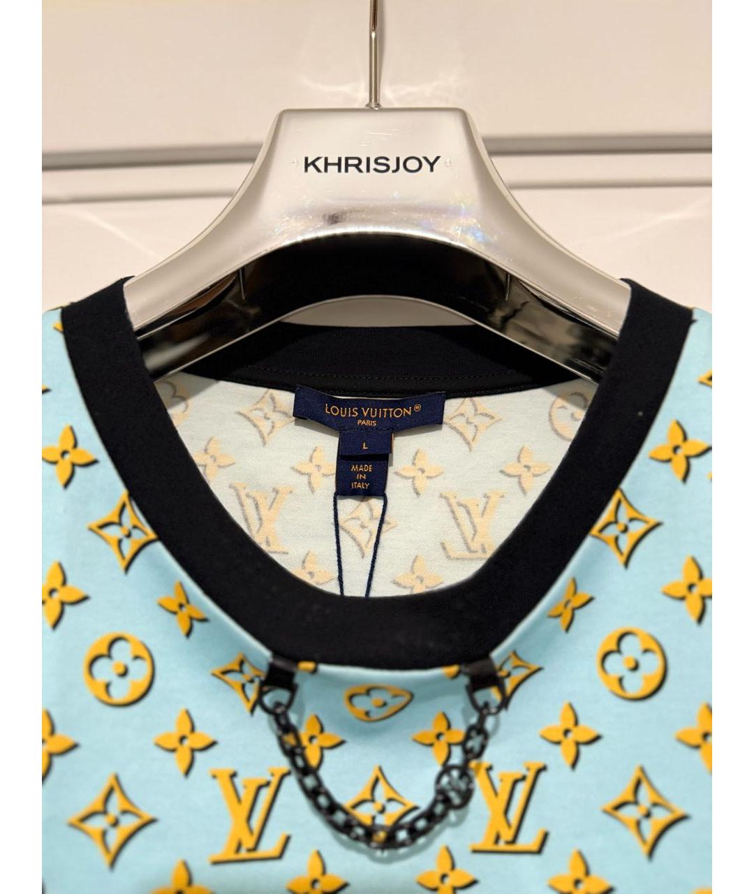 LOUIS VUITTON Голубая хлопковая футболка, фото 3