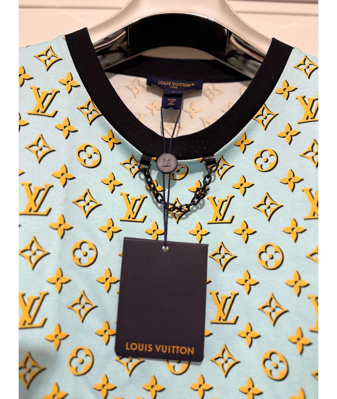 LOUIS VUITTON Голубая хлопковая футболка, фото 4