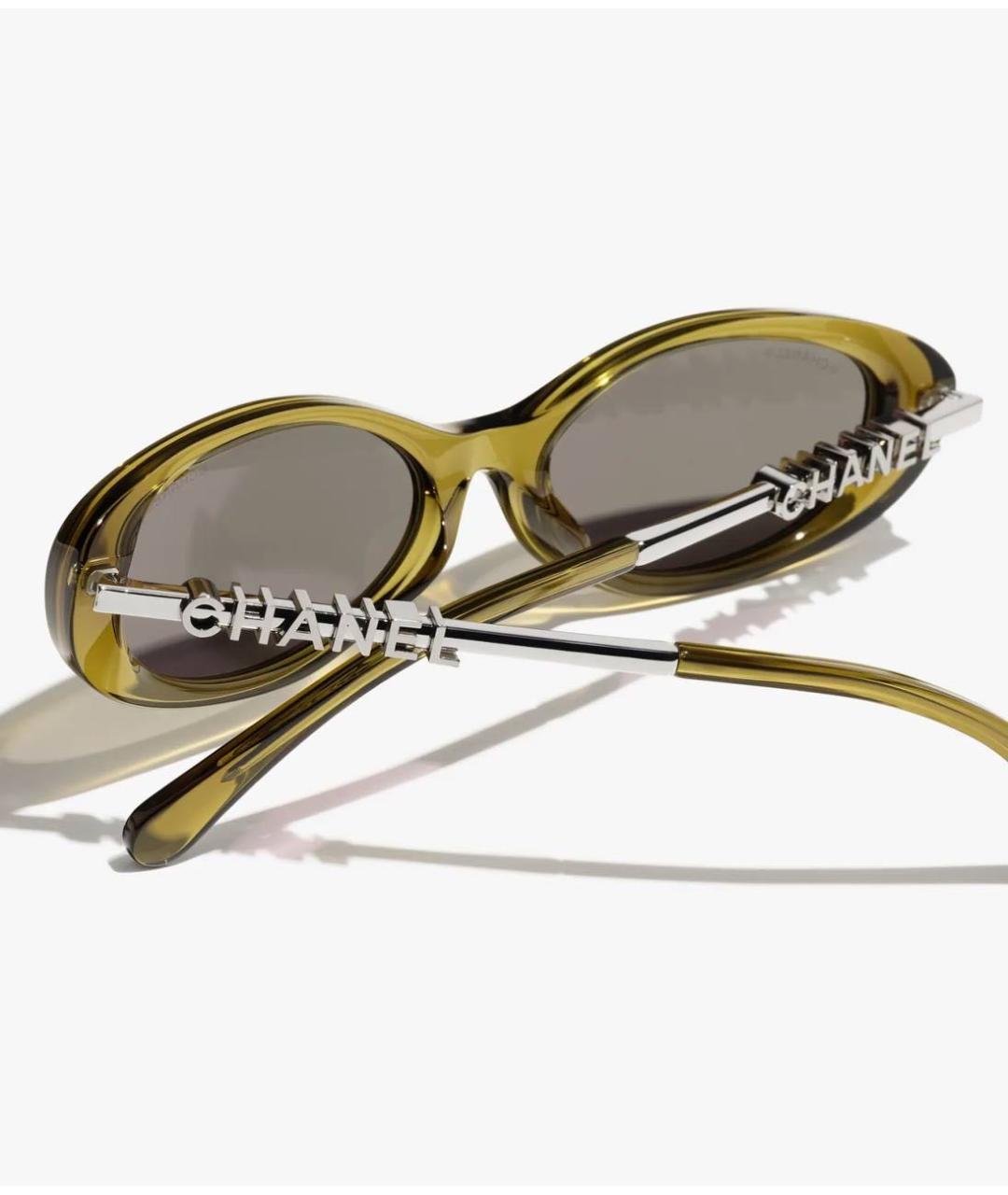 CHANEL Хаки пластиковые солнцезащитные очки, фото 3