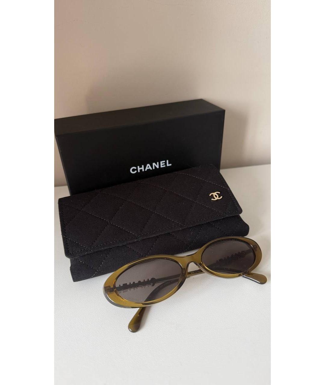 CHANEL Хаки пластиковые солнцезащитные очки, фото 2
