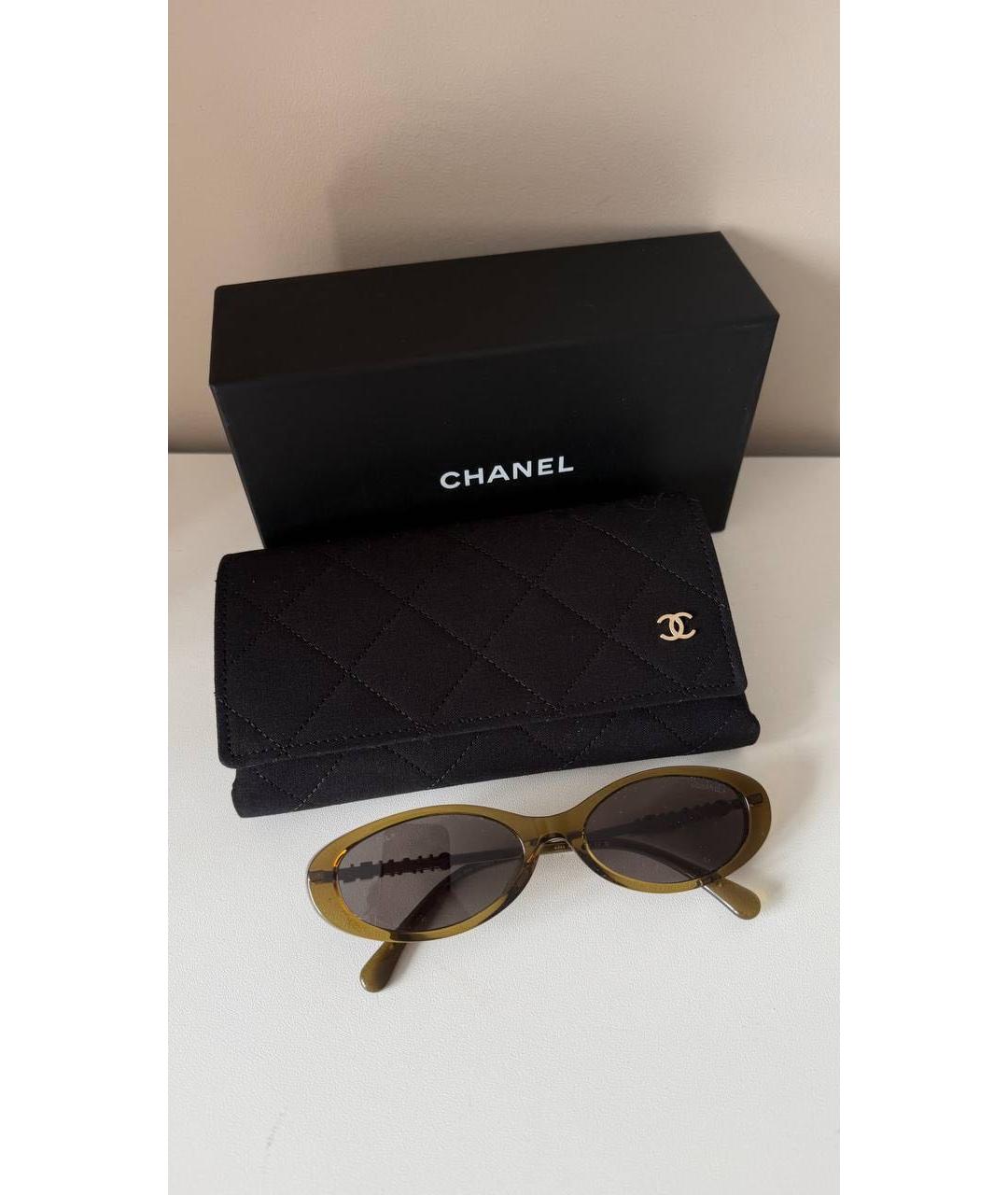 CHANEL Хаки пластиковые солнцезащитные очки, фото 6