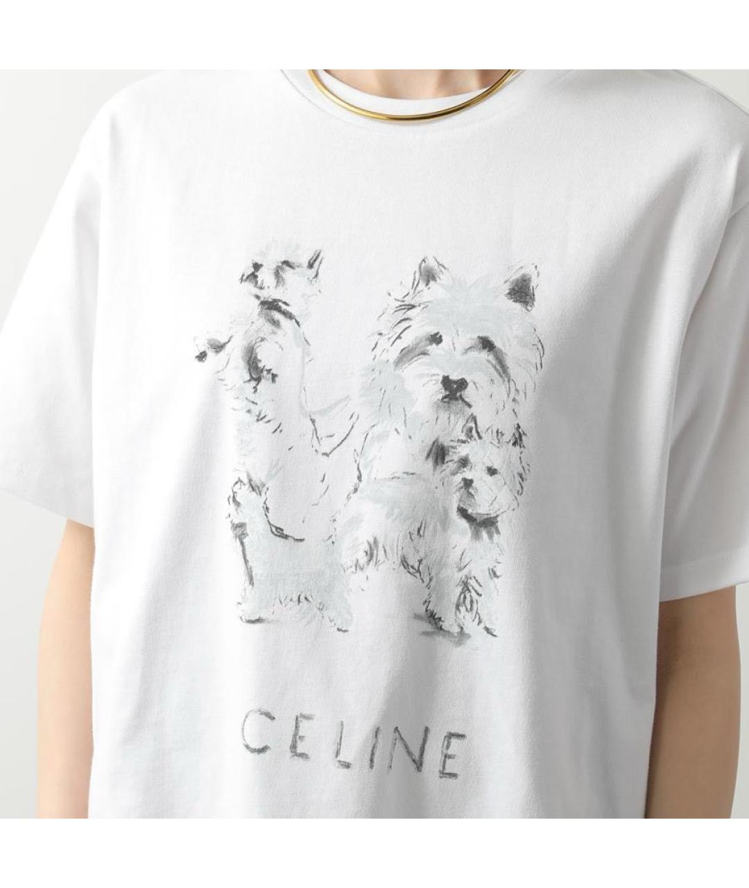 CELINE Белая хлопковая футболка, фото 5