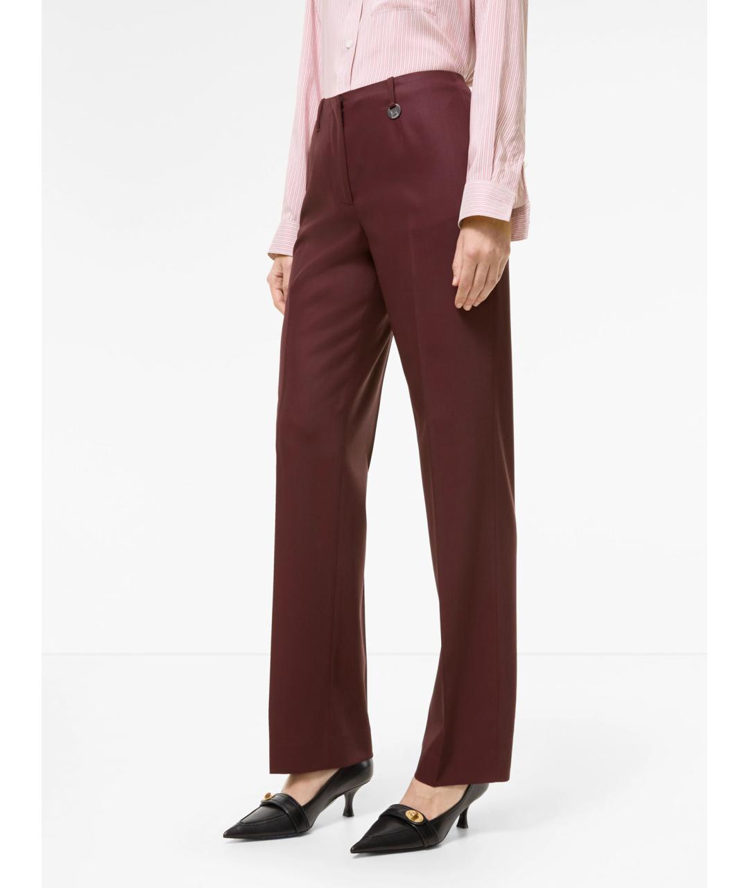 BURBERRY Бордовые шерстяные прямые брюки, фото 2