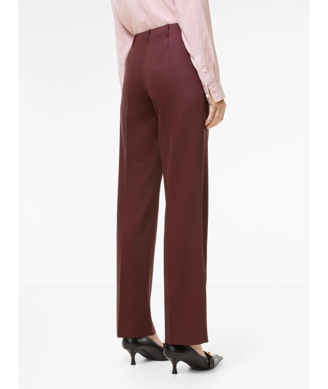 BURBERRY Бордовые шерстяные прямые брюки, фото 3