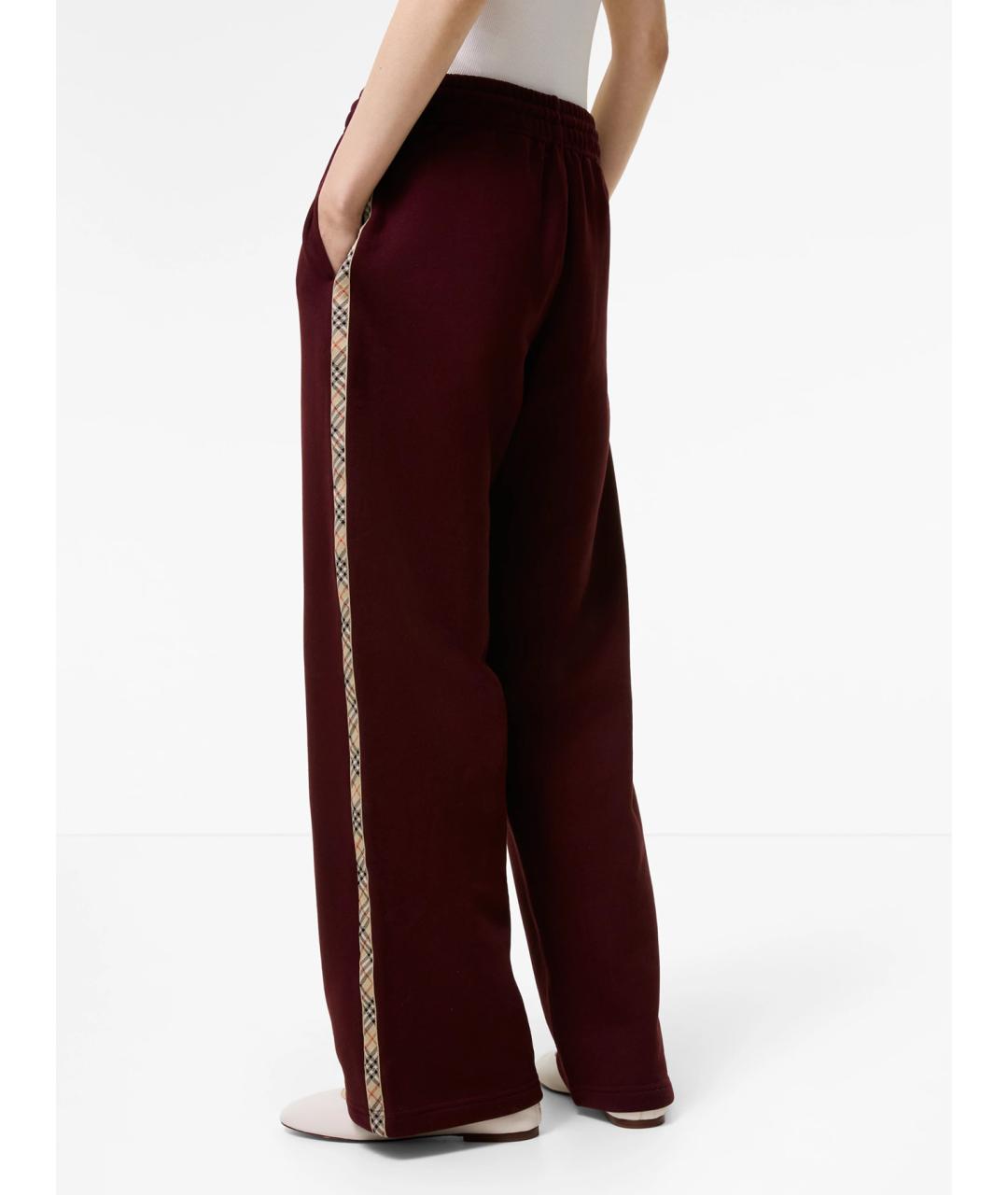 BURBERRY Бордовые хлопковые прямые брюки, фото 3