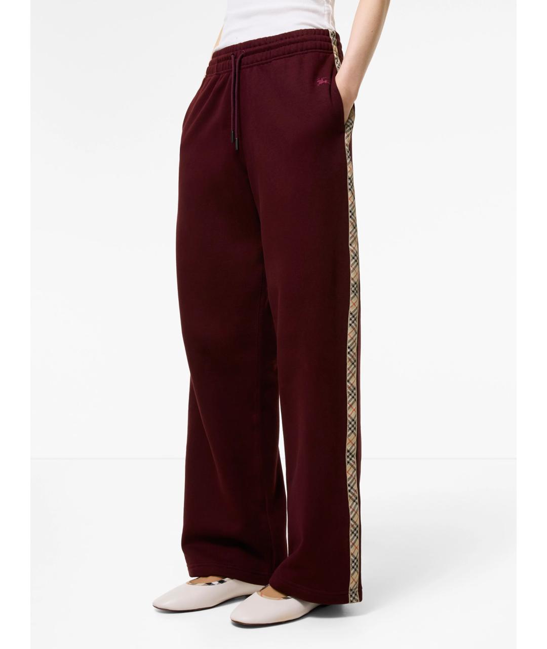 BURBERRY Бордовые хлопковые прямые брюки, фото 2