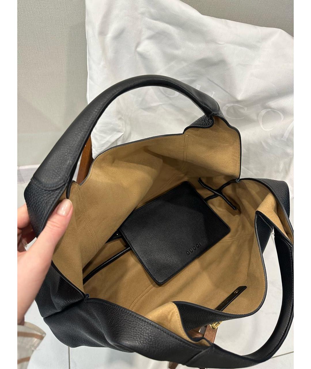 GUCCI Черная кожаная сумка тоут, фото 7