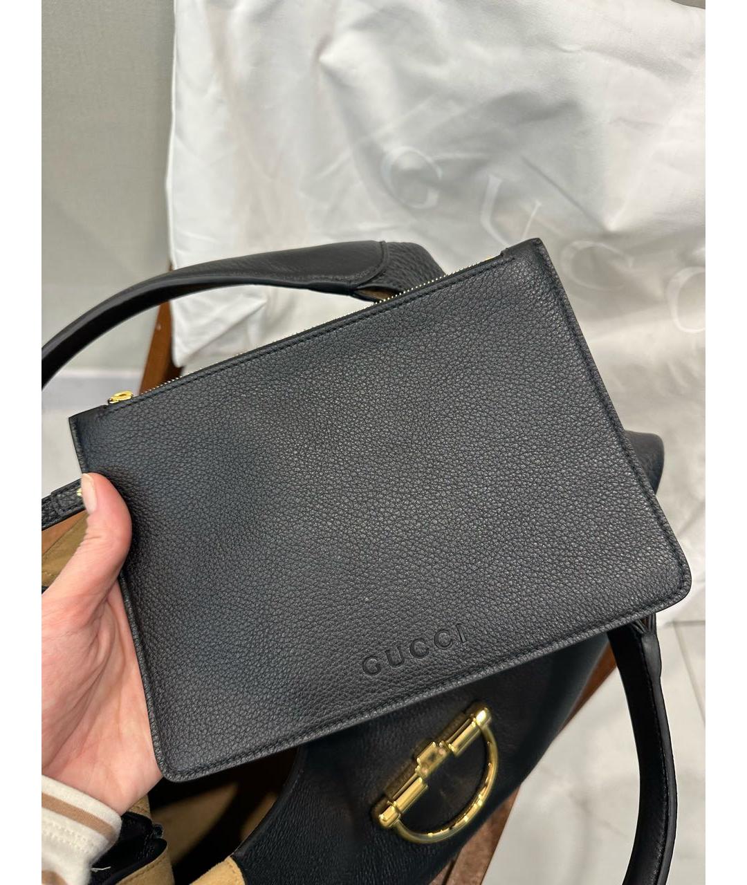 GUCCI Черная кожаная сумка тоут, фото 5