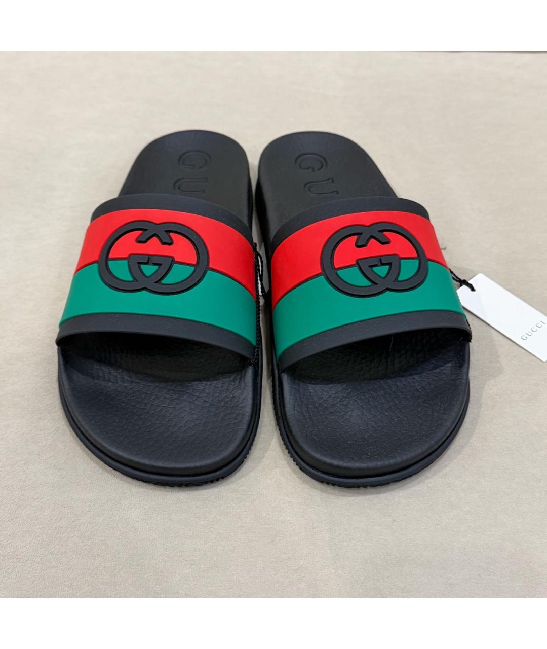 GUCCI Черные резиновые шлепанцы, фото 2
