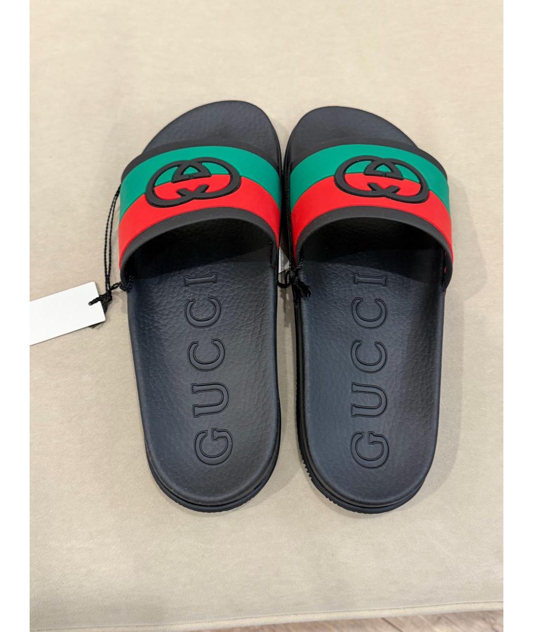 GUCCI Черные резиновые шлепанцы, фото 3