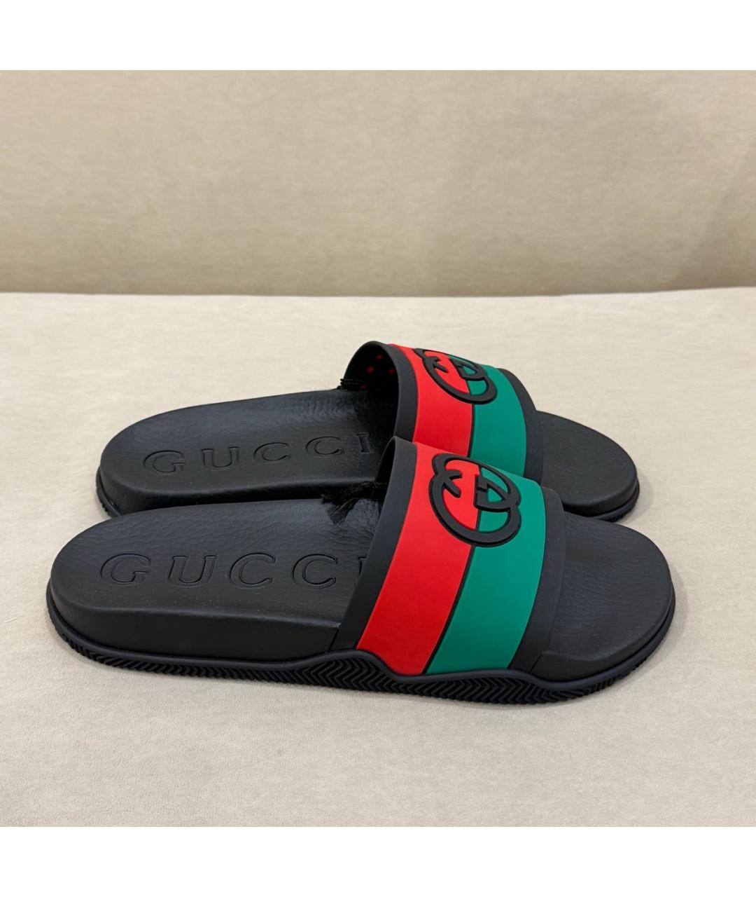 GUCCI Черные резиновые шлепанцы, фото 6