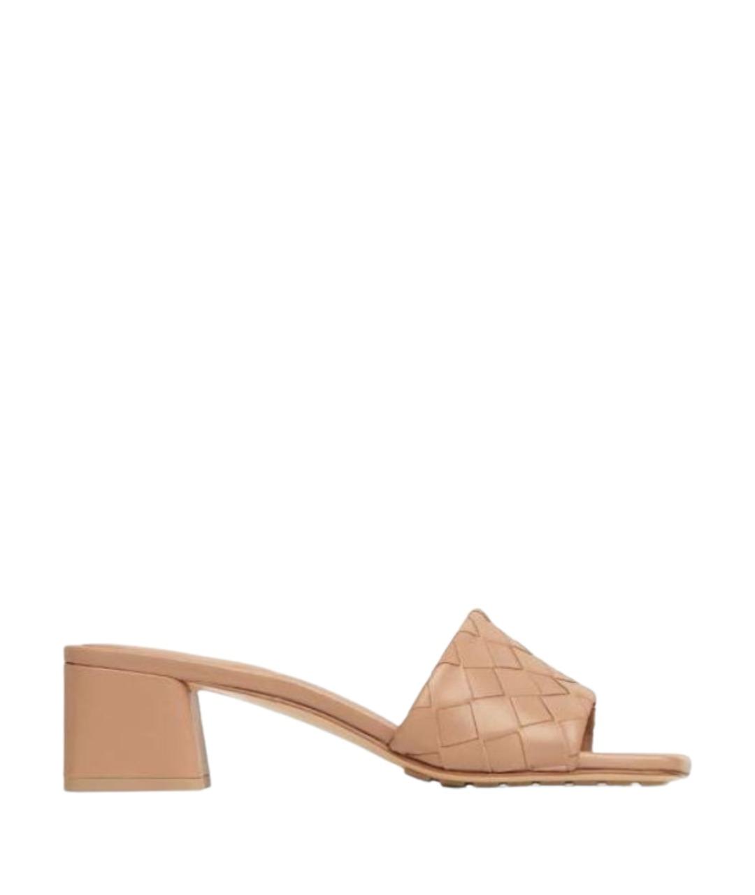 BOTTEGA VENETA Бежевые кожаные мюли, фото 1