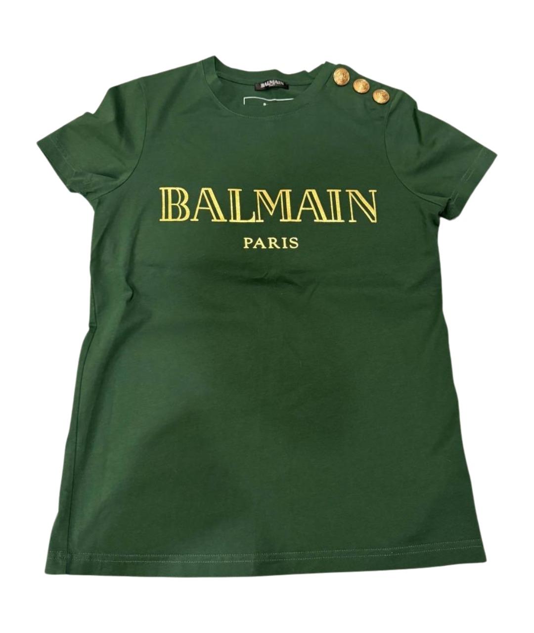 BALMAIN Зеленая хлопковая футболка, фото 1