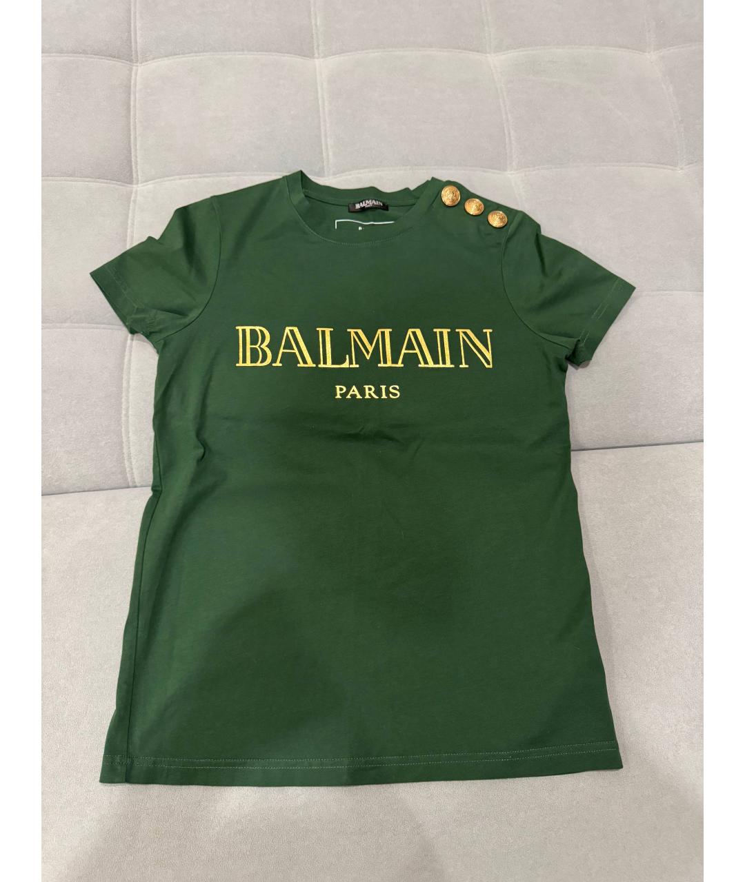 BALMAIN Зеленая хлопковая футболка, фото 3