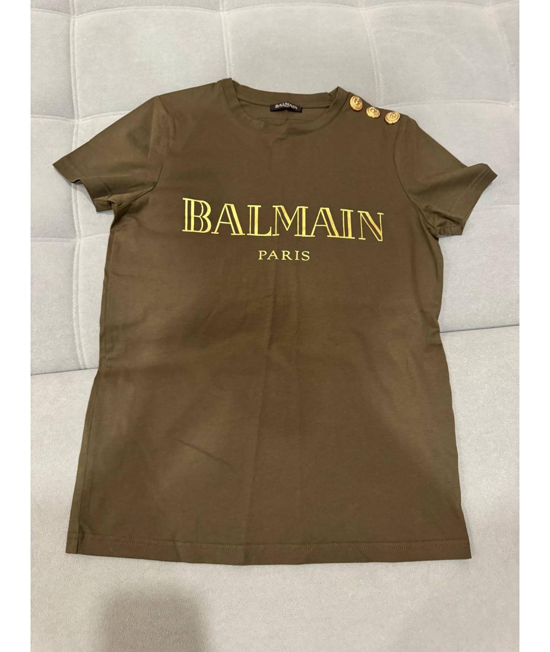 BALMAIN Горчичная хлопковая футболка, фото 4