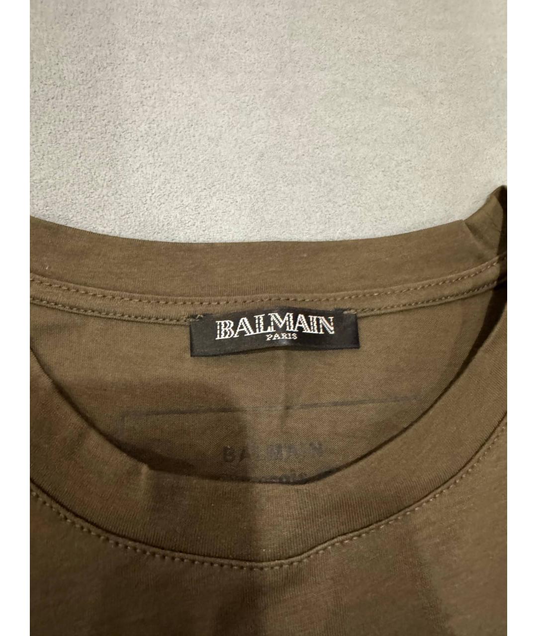 BALMAIN Горчичная хлопковая футболка, фото 2