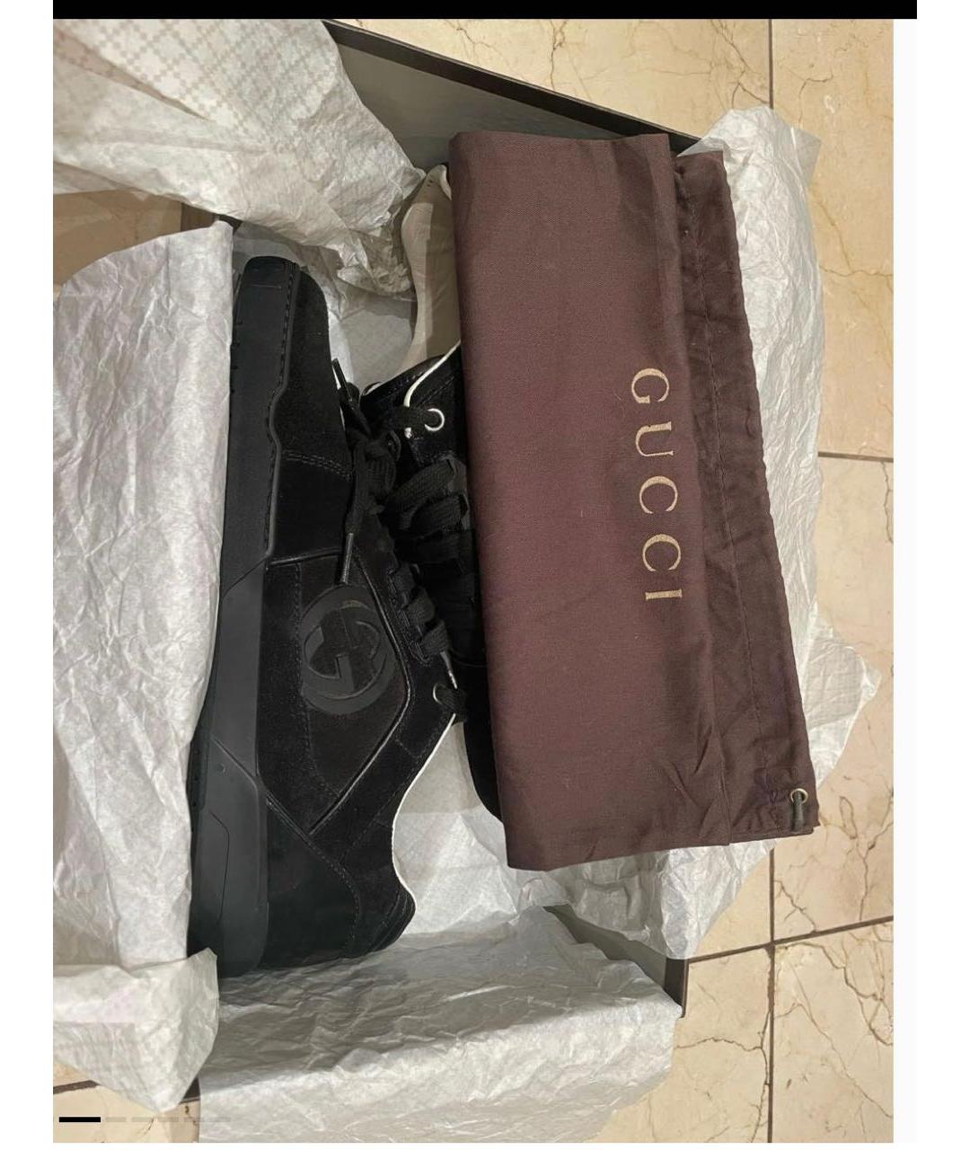 GUCCI Черные замшевые низкие кроссовки / кеды, фото 3