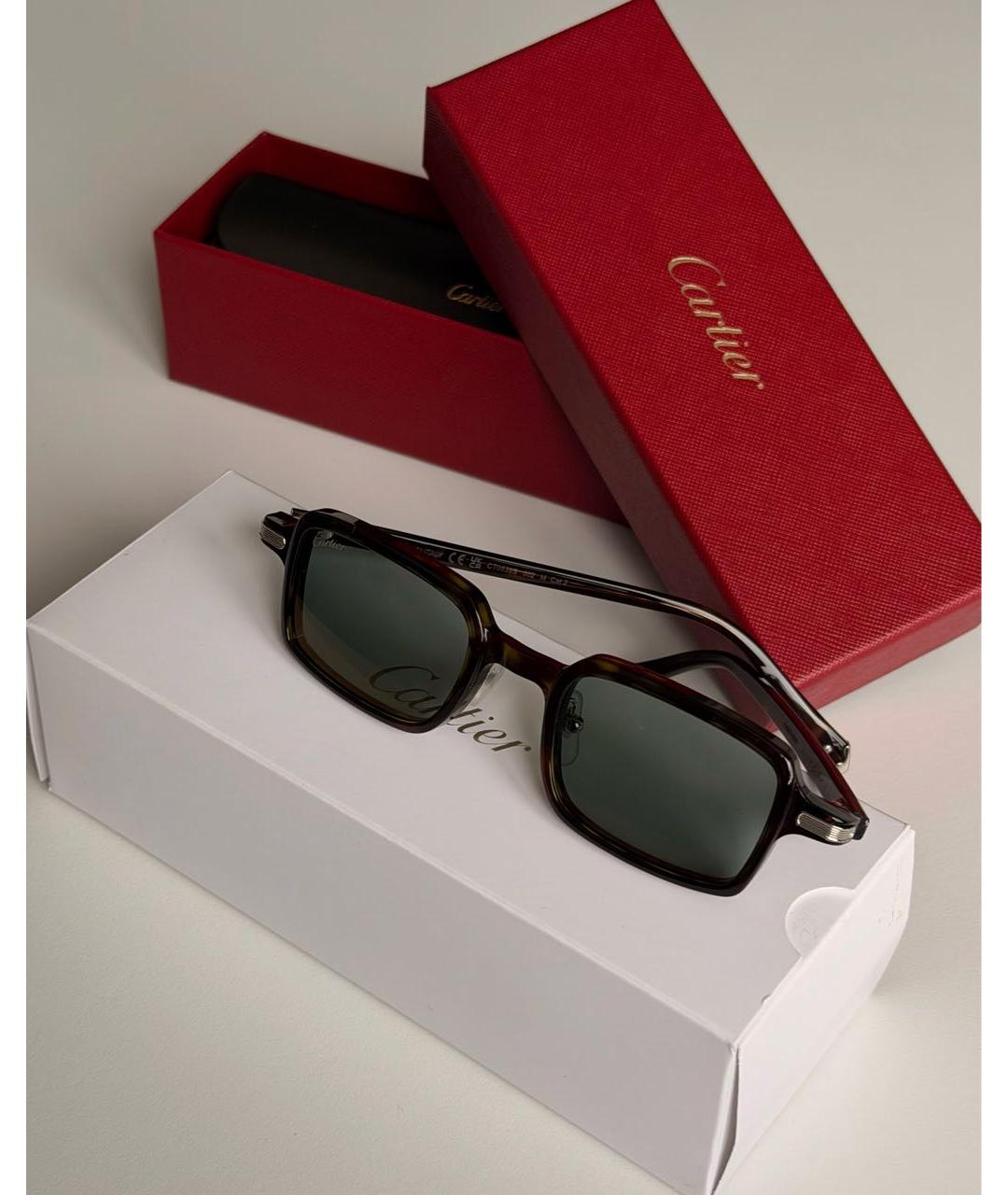 CARTIER Коричневые пластиковые солнцезащитные очки, фото 3