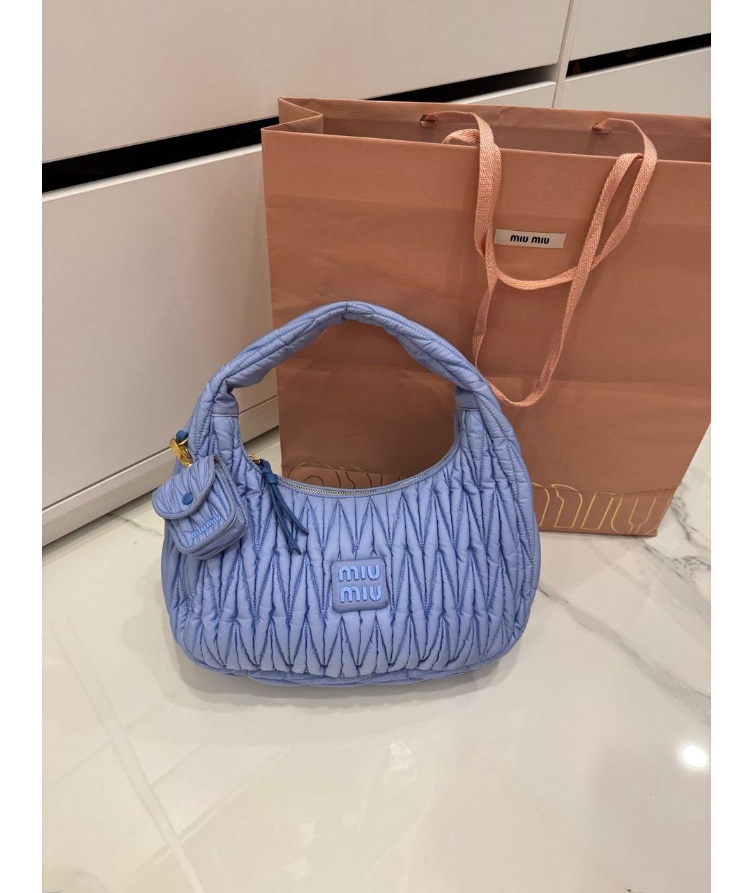 MIU MIU Голубая тканевая сумка с короткими ручками, фото 2