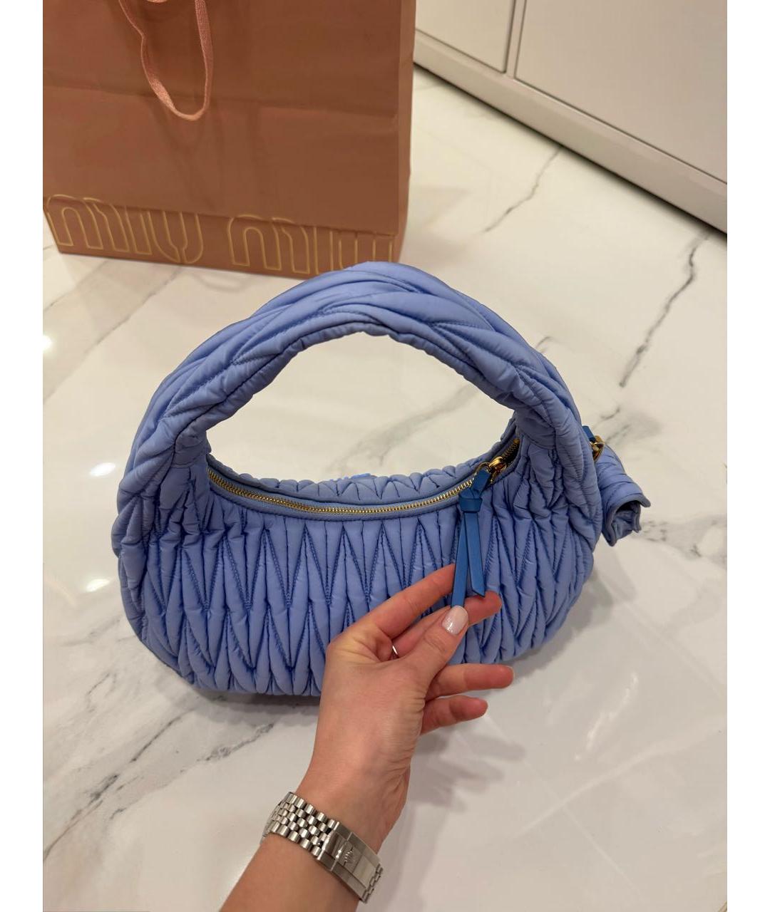 MIU MIU Голубая тканевая сумка с короткими ручками, фото 7